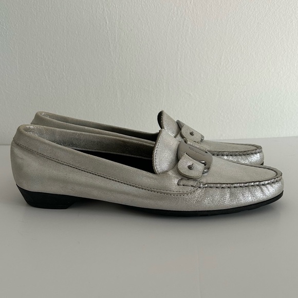 Salvatore Ferragamo | silver suede loafers - Picture 1 of 11